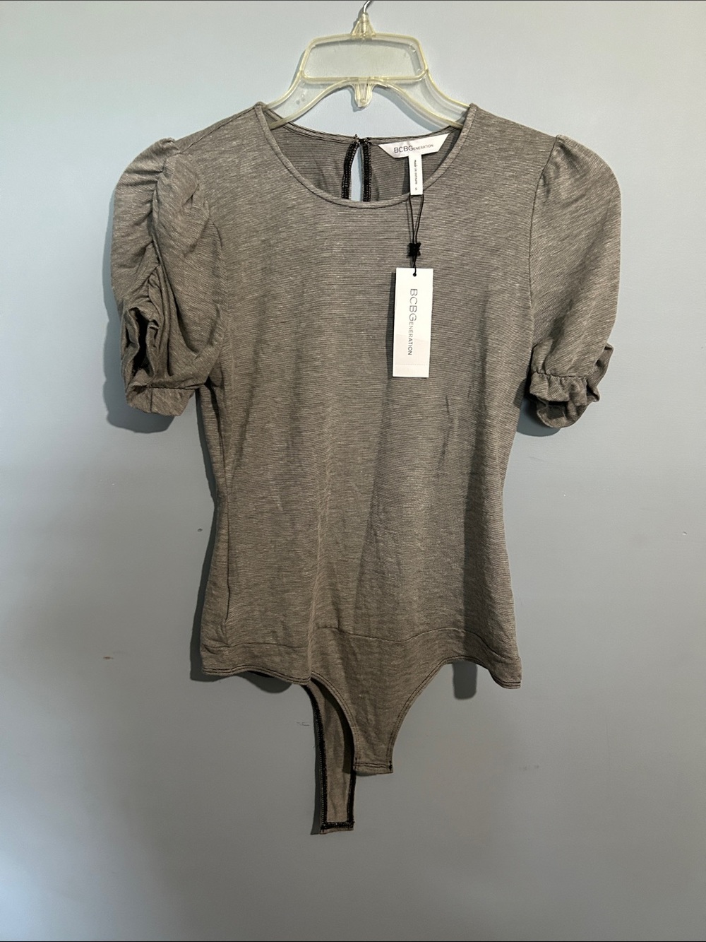 BCBGeneration Heather Gray Puff Sleeve Bodysuit